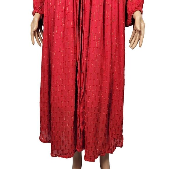 Anthropologie Women's Allene Shimmer Maxi Dress W/ Gold Metallic in Red Size XXS - Picture 7 of 14